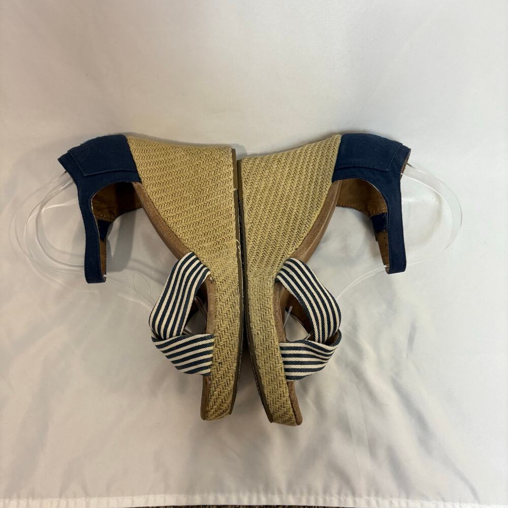 TOMS Sienna Espadrille Wedge Sandals Blue White Striped Canvas Size 11 - Picture 3 of 7